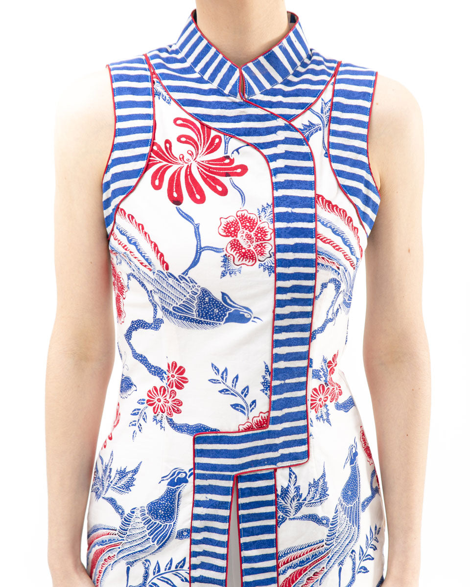 Top Blue & White Cheongsam Batik