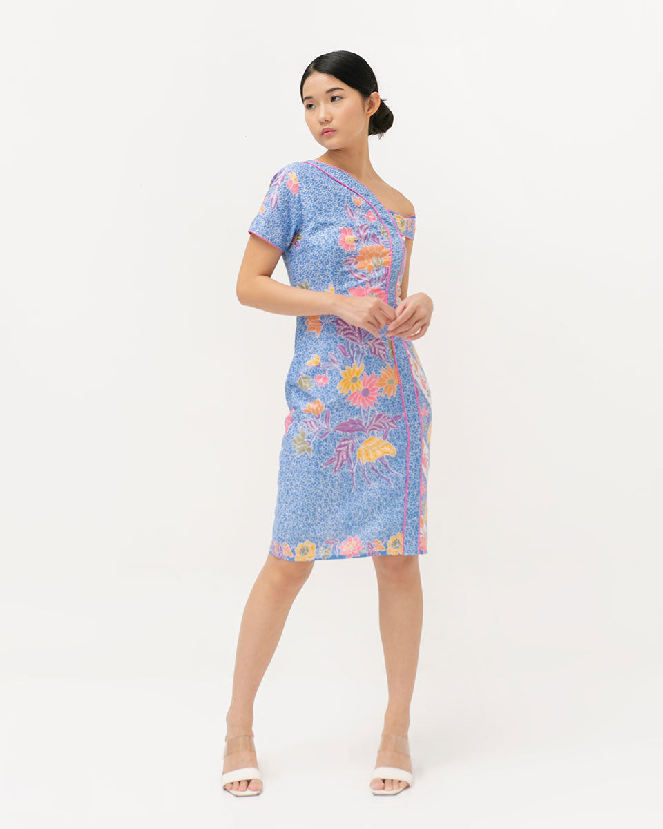 Dress Light Blue One Shoulder Cotton