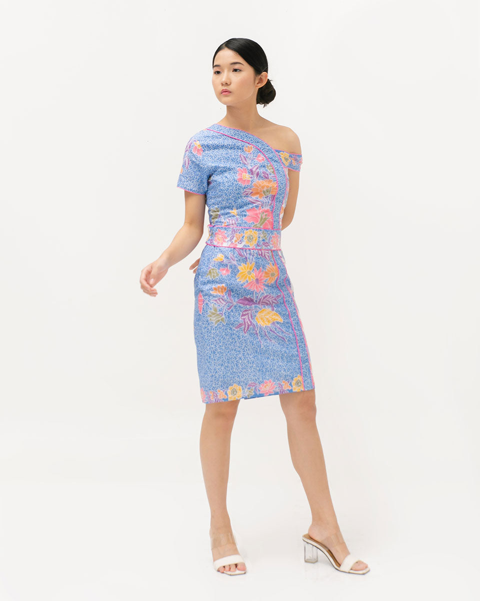 Dress Light Blue One Shoulder Cotton