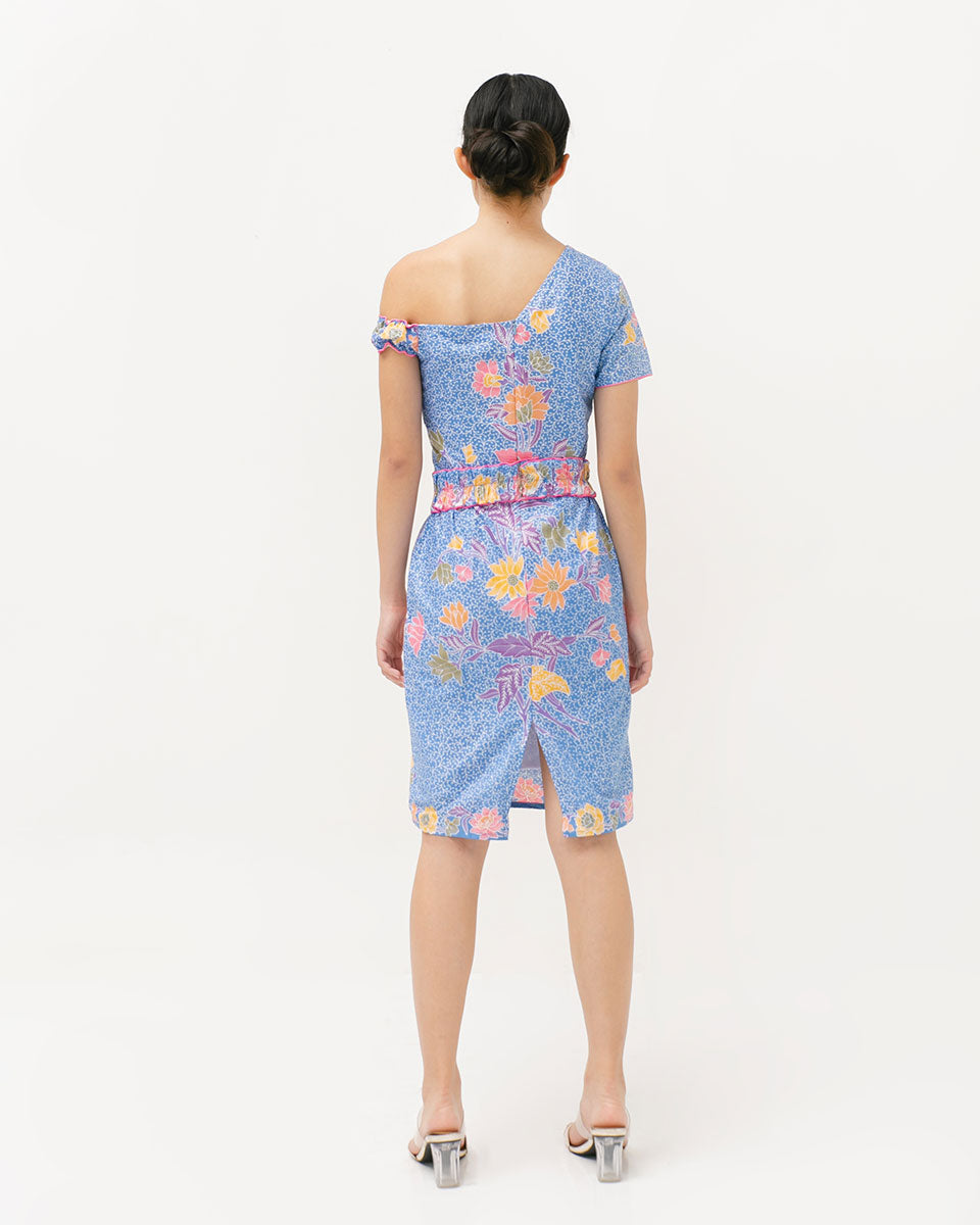 Dress Light Blue One Shoulder Cotton