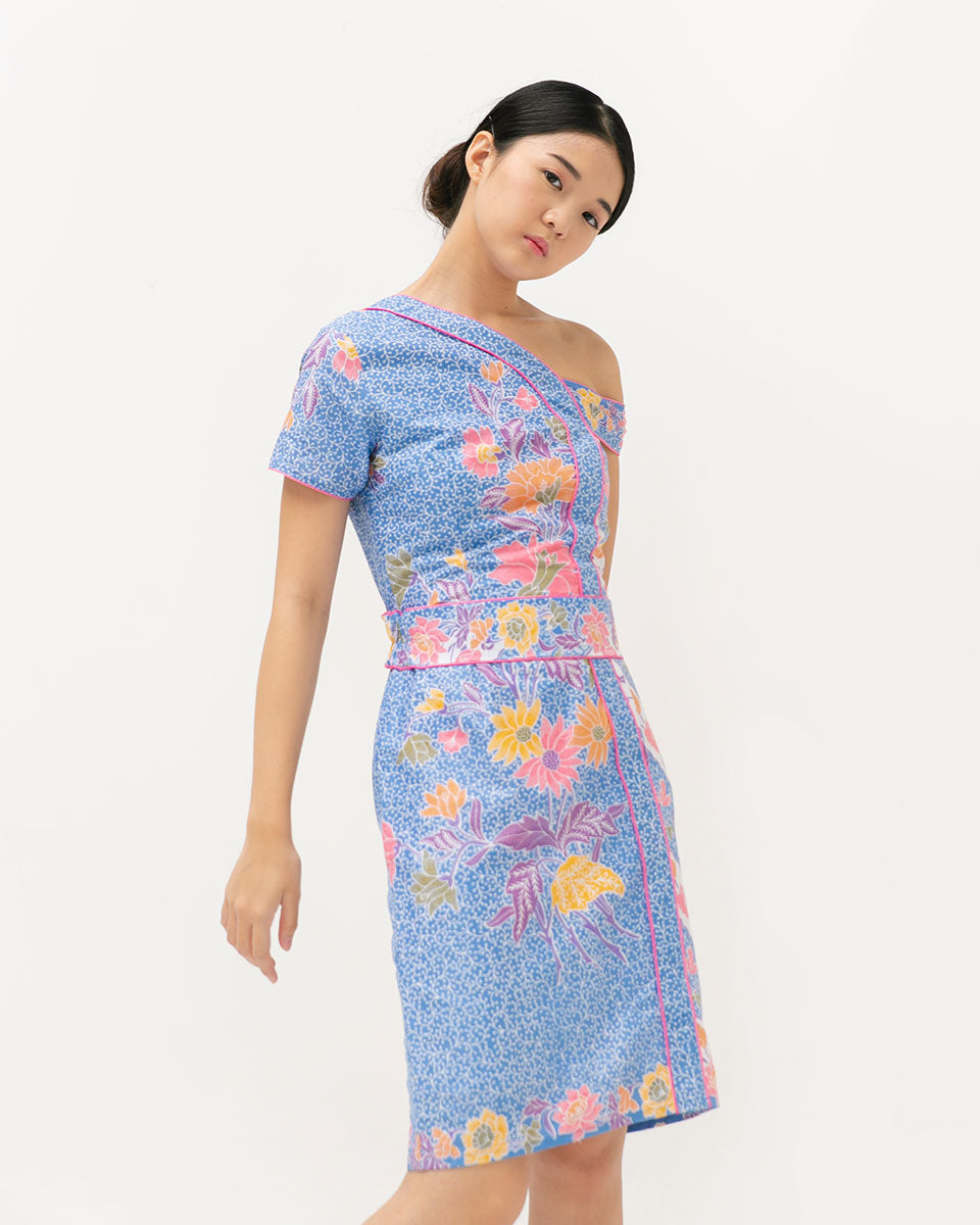 Dress Light Blue One Shoulder Cotton