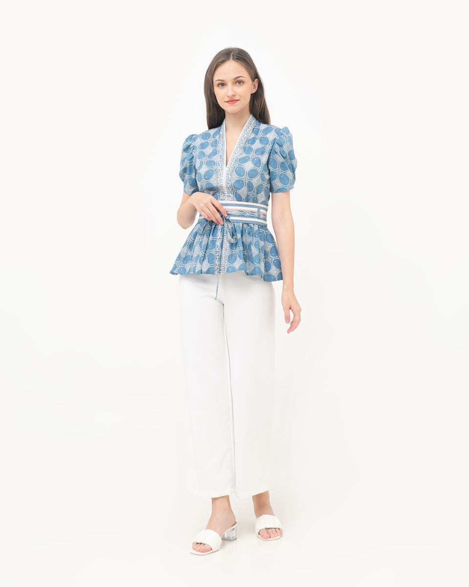 Top Blue Kawung Peplum Batik