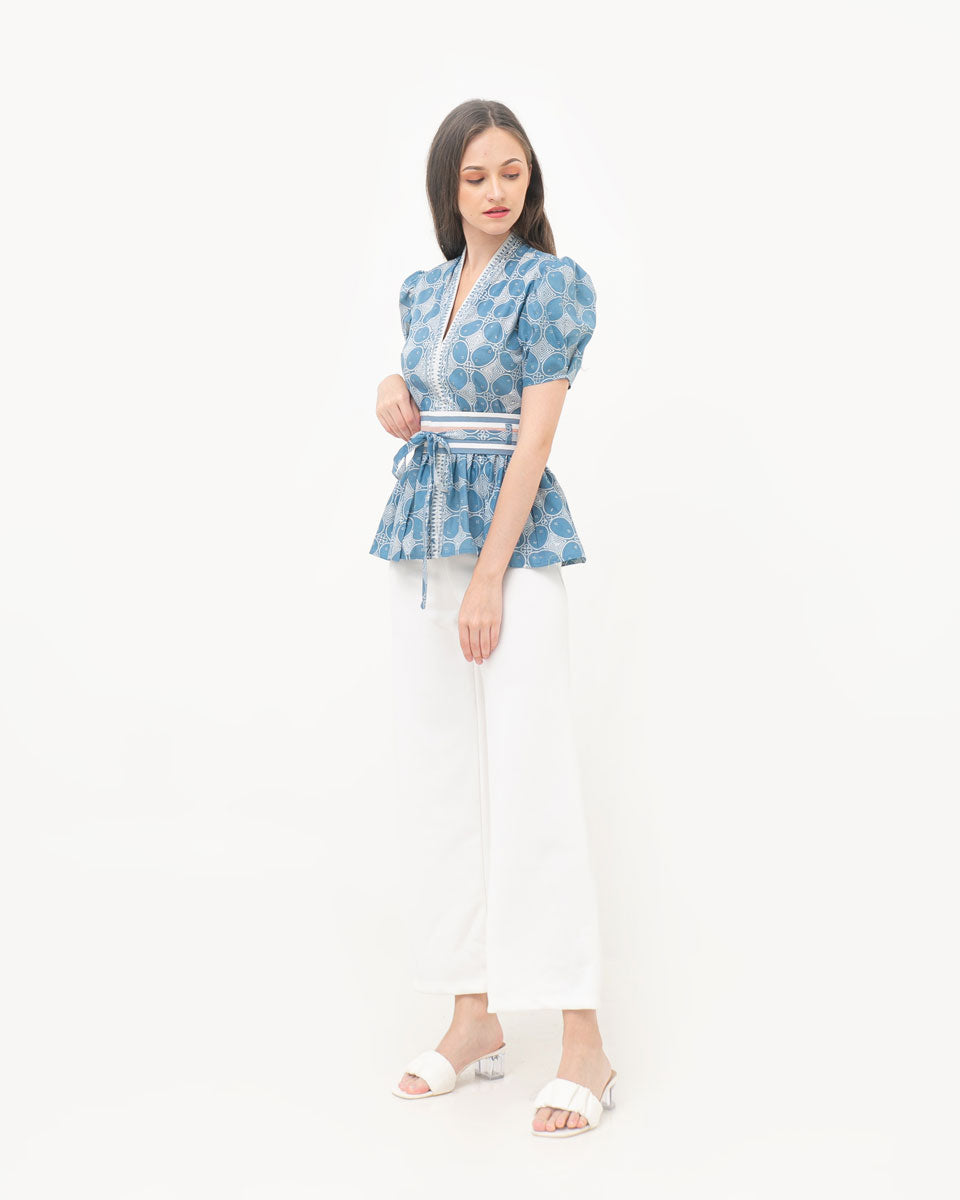 Top Blue Kawung Peplum Batik