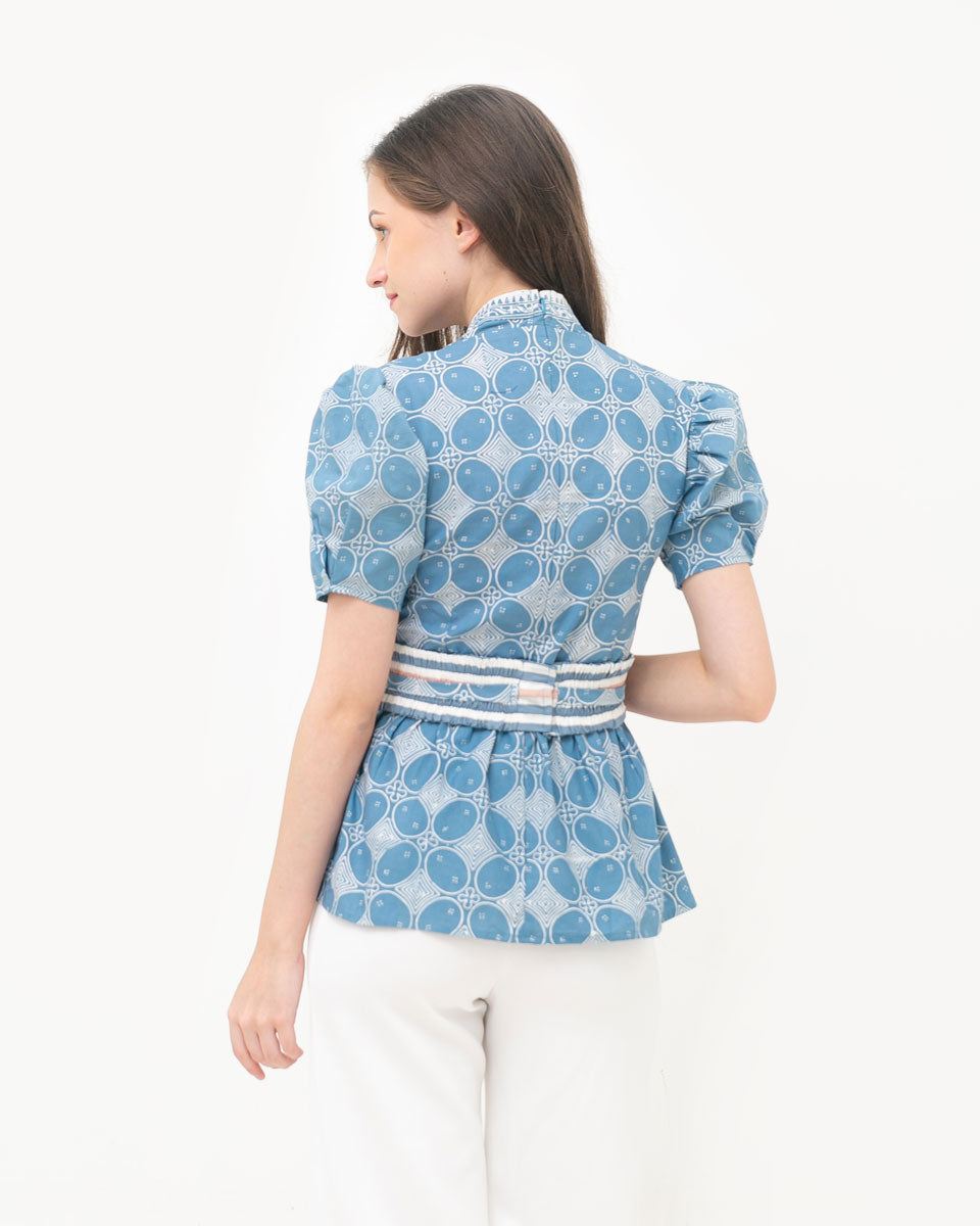 Top Blue Kawung Peplum Batik
