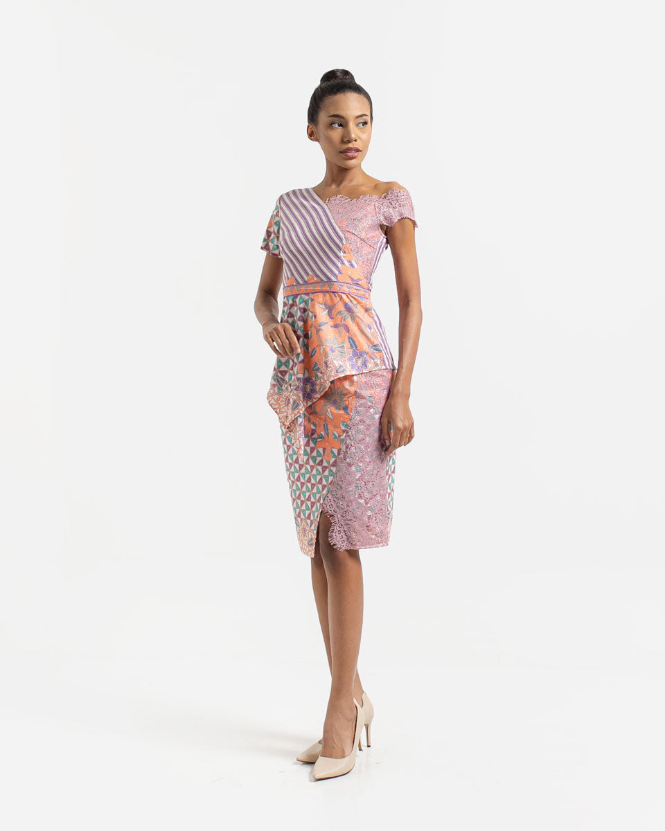 Bottom Purple Peach stripe Line Batik Skirt