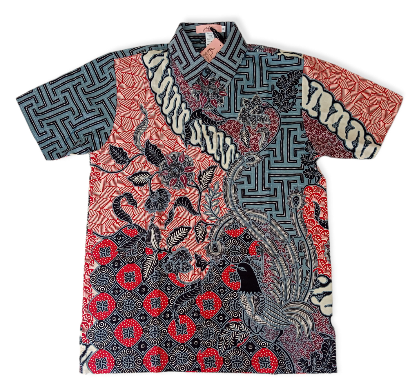 Men Shirt Blue Pink Malang Pattern