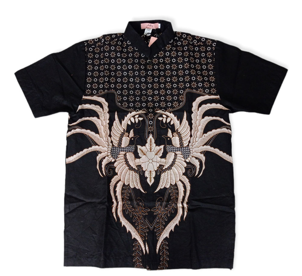 Men Shirt Black Flower Bird