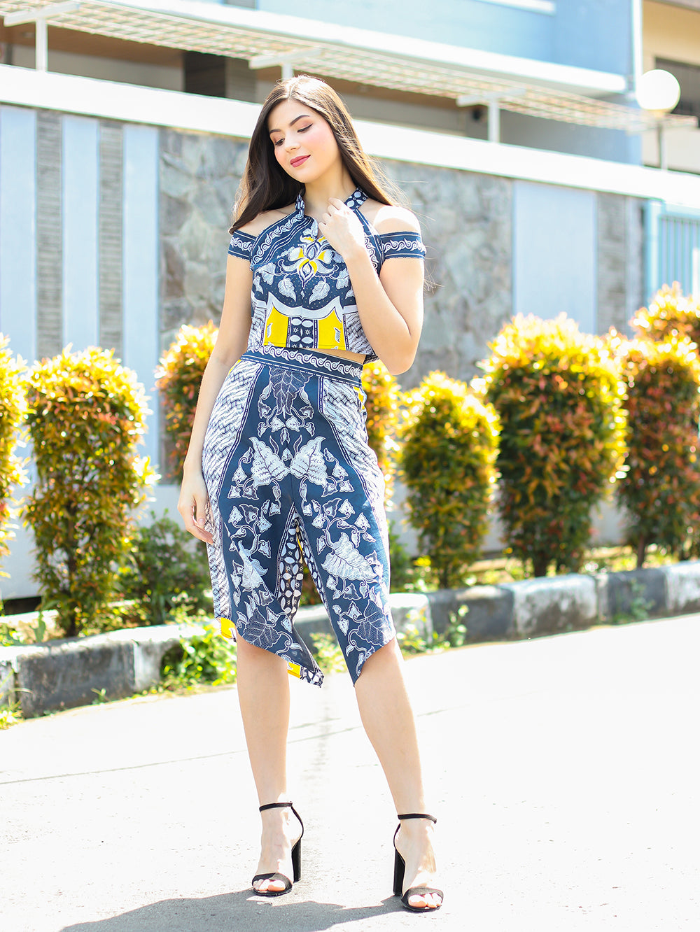 Set Asymmetric Cullote Blue Batik