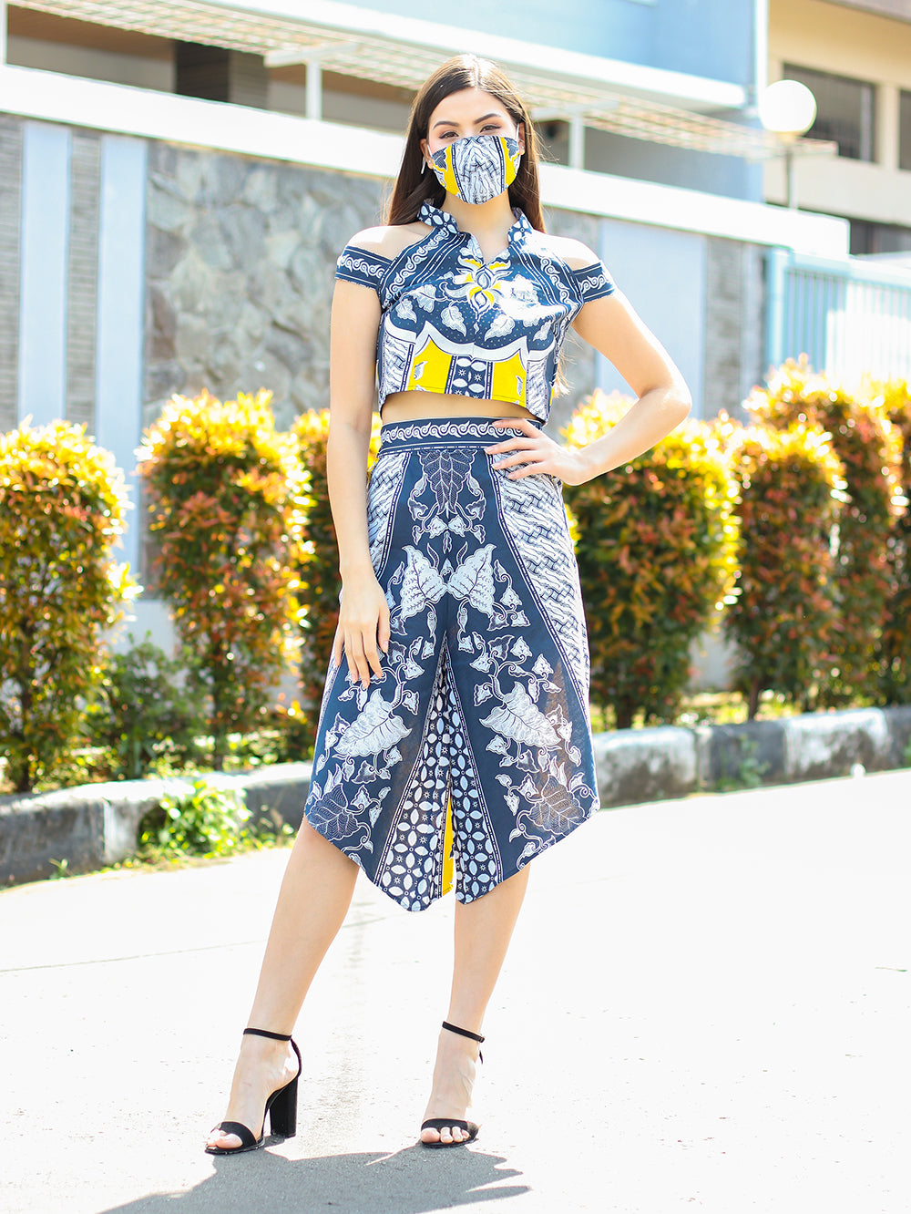 Set Asymmetric Cullote Blue Batik