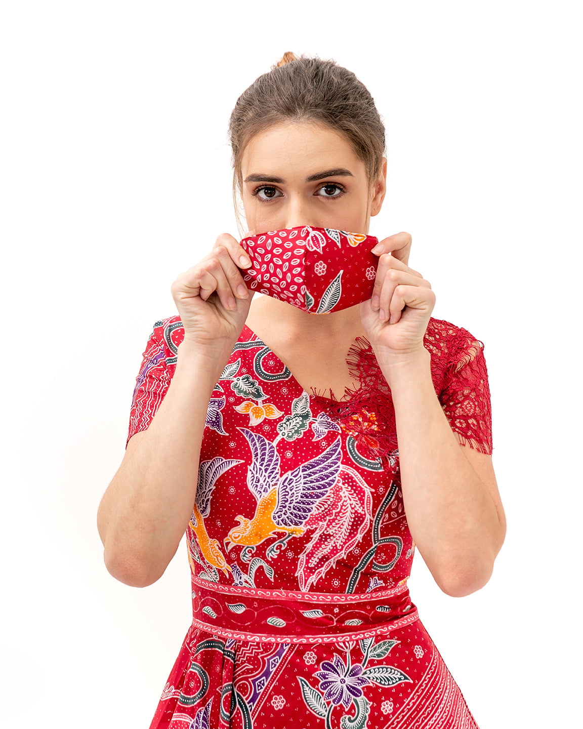 Dress Red Shoulder Lace Batik
