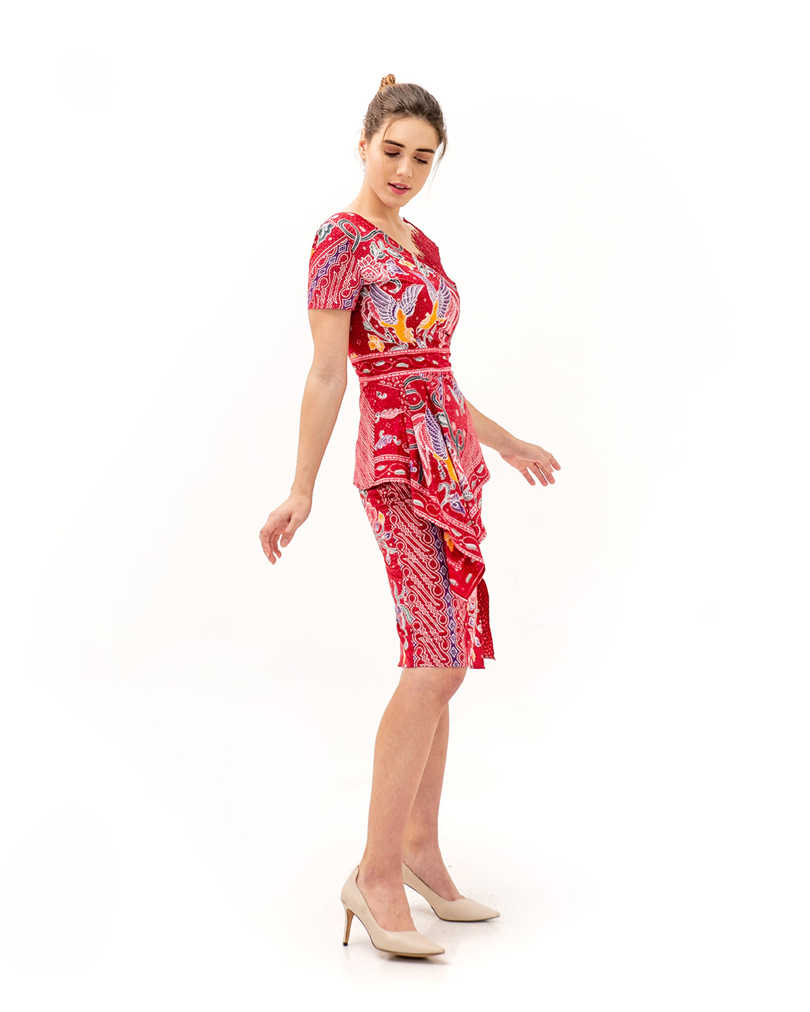 Dress Red Shoulder Lace Batik