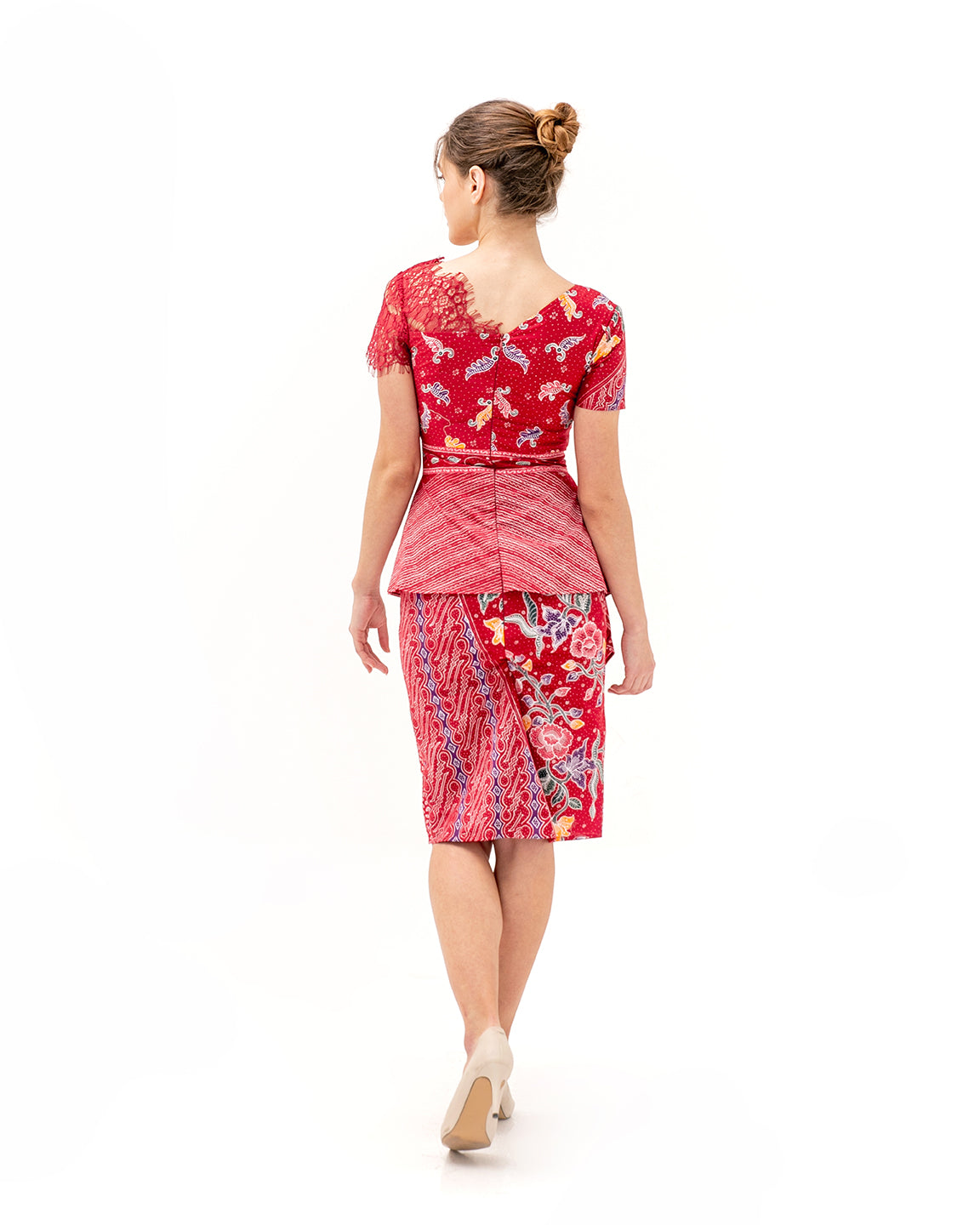 Dress Red Shoulder Lace Batik