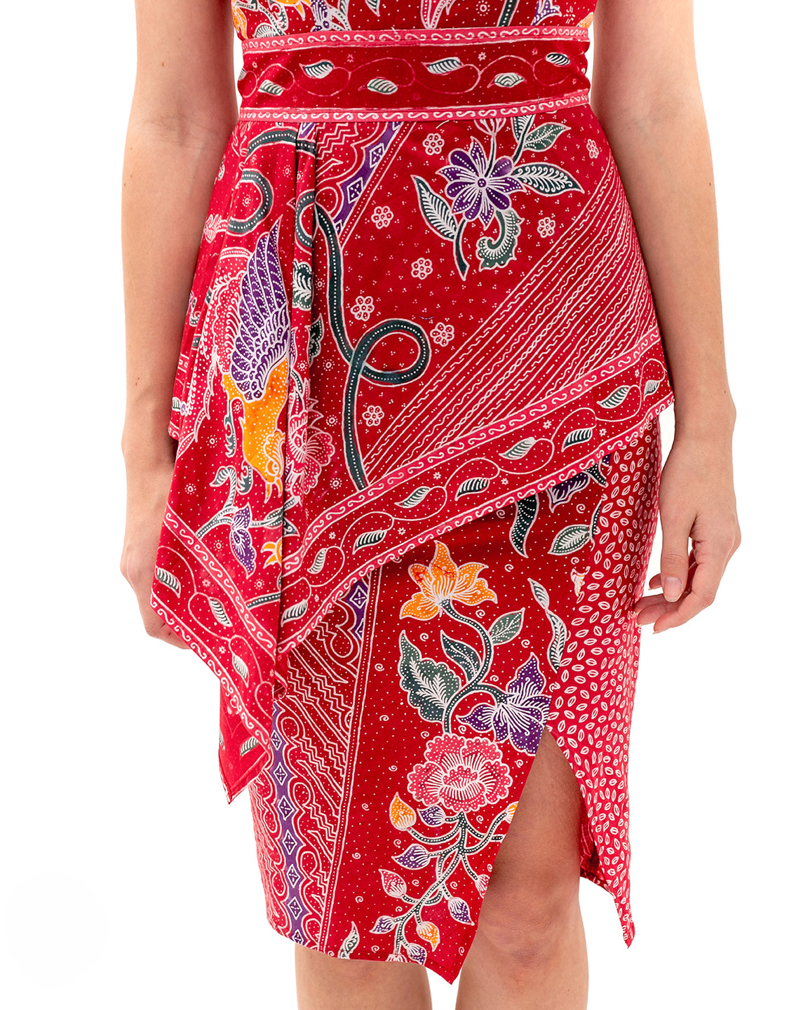 Dress Red Shoulder Lace Batik