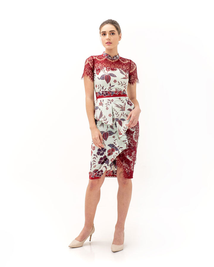 Dress Maroon Batik Sinaran with Lace