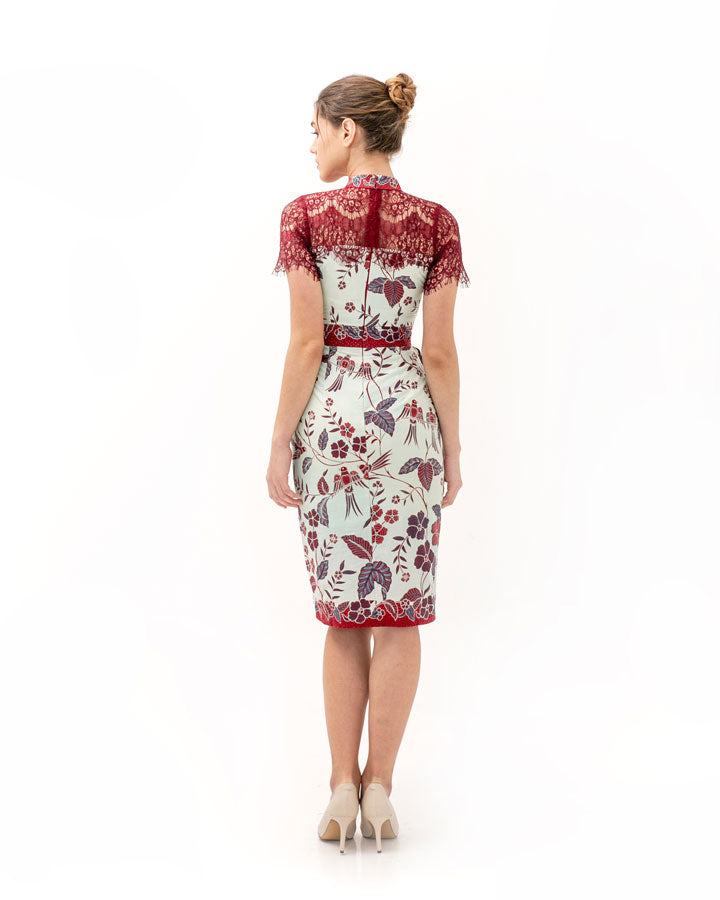Dress Maroon Batik Sinaran with Lace