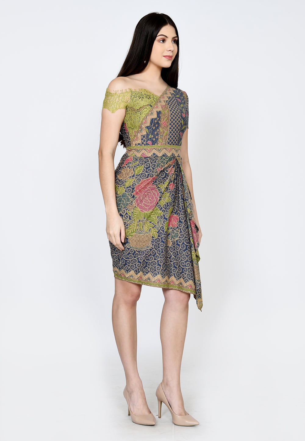 Dress Sabrina Batik with Green Lace