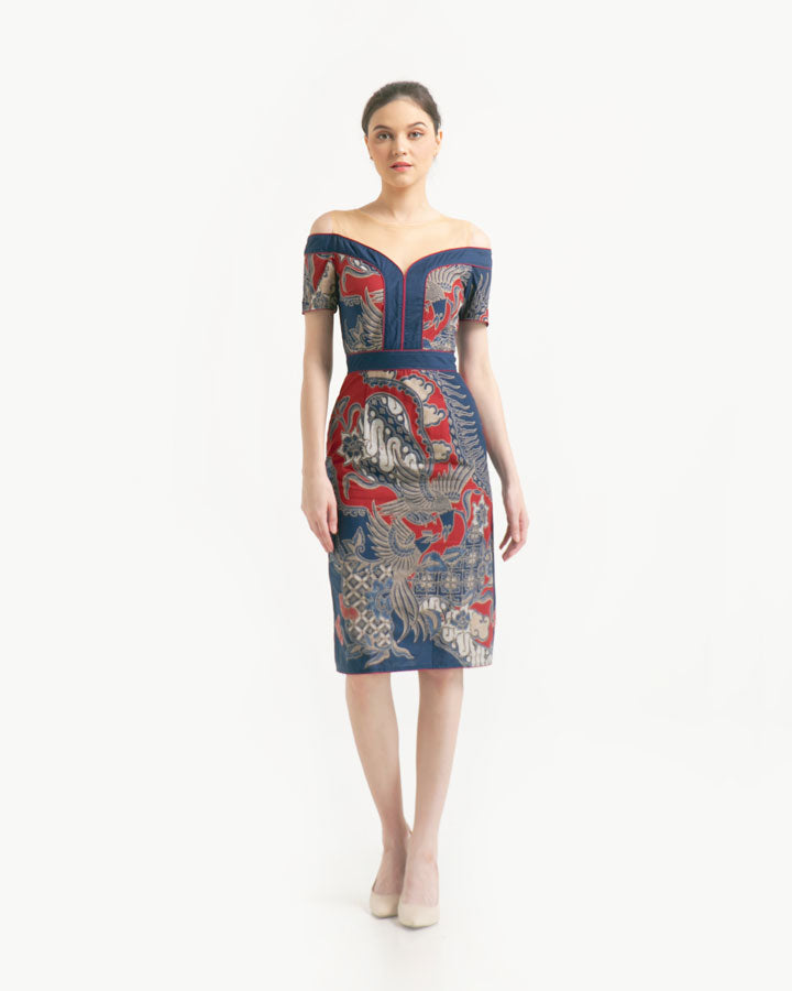 Dress Red Dark Blue Sabrina Bird Elegant