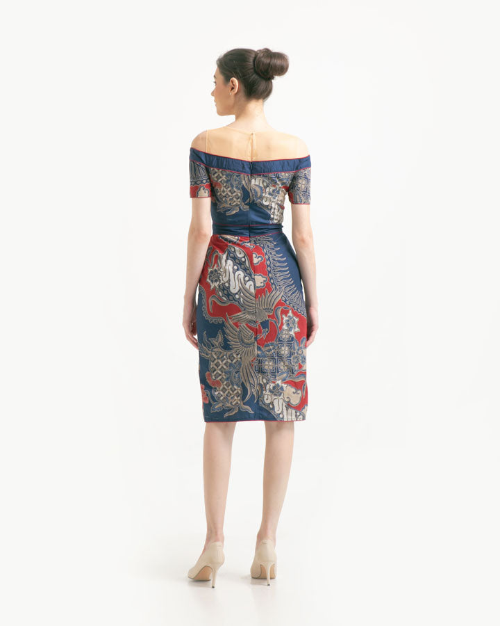 Dress Red Dark Blue Sabrina Bird Elegant