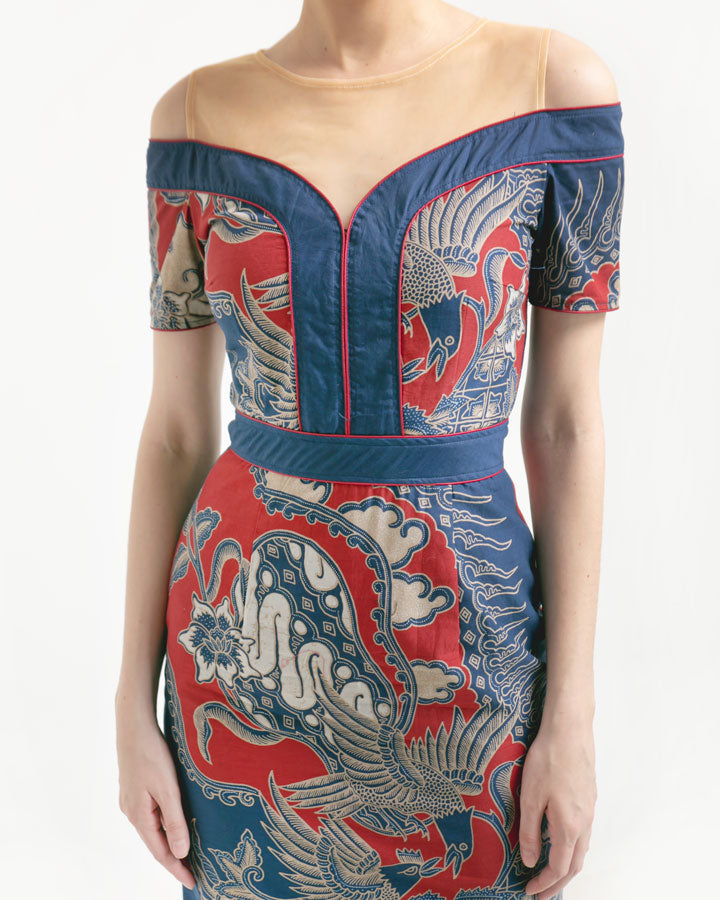 Dress Red Dark Blue Sabrina Bird Elegant