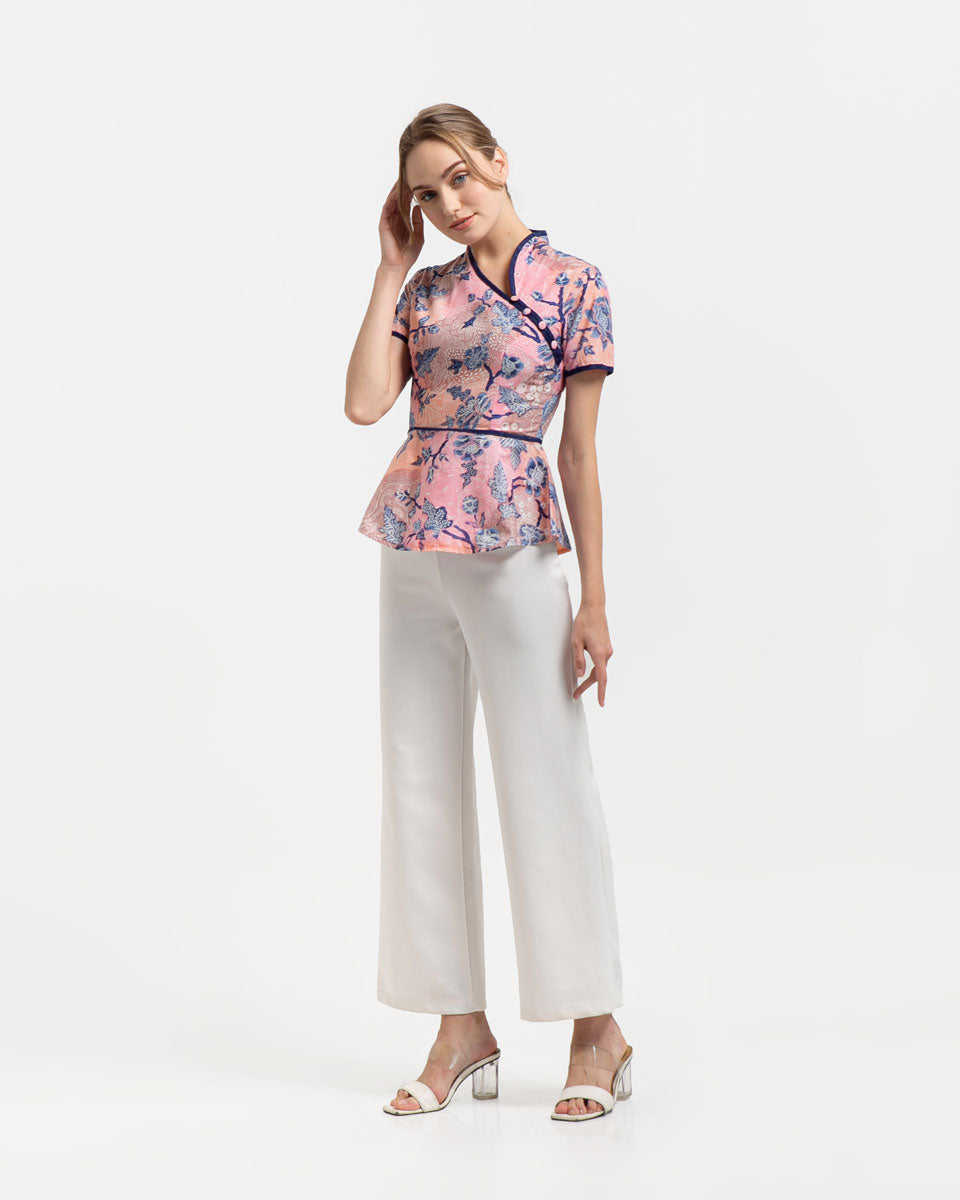 Cheongsam Pink Blue Peplum Top