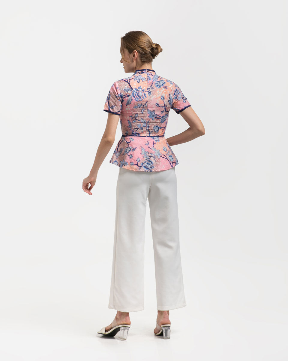 Cheongsam Pink Blue Peplum Top