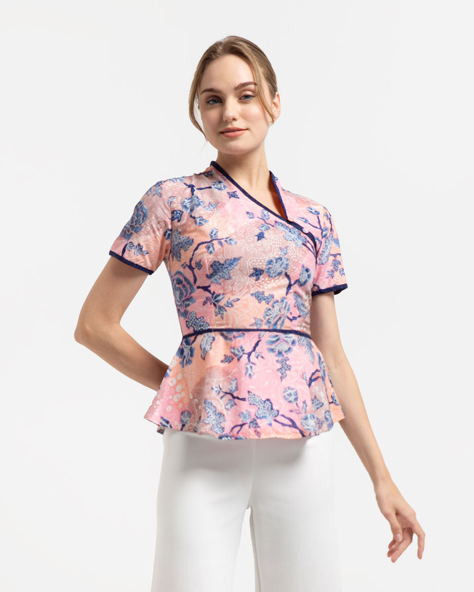 Cheongsam Pink Blue Peplum Top