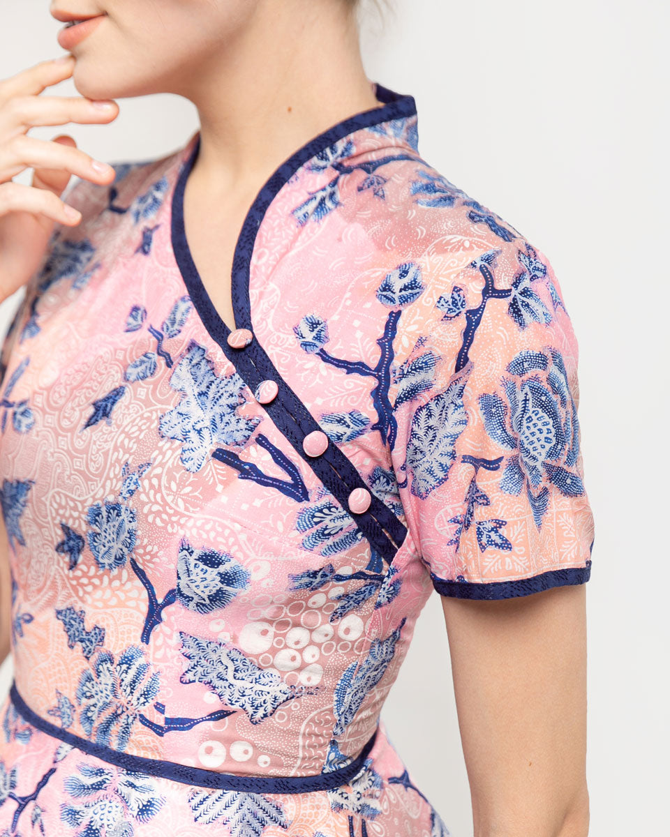 Cheongsam Pink Blue Peplum Top