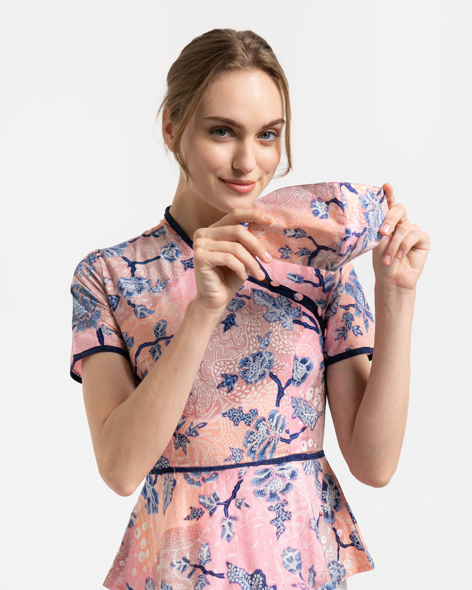 Cheongsam Pink Blue Peplum Top