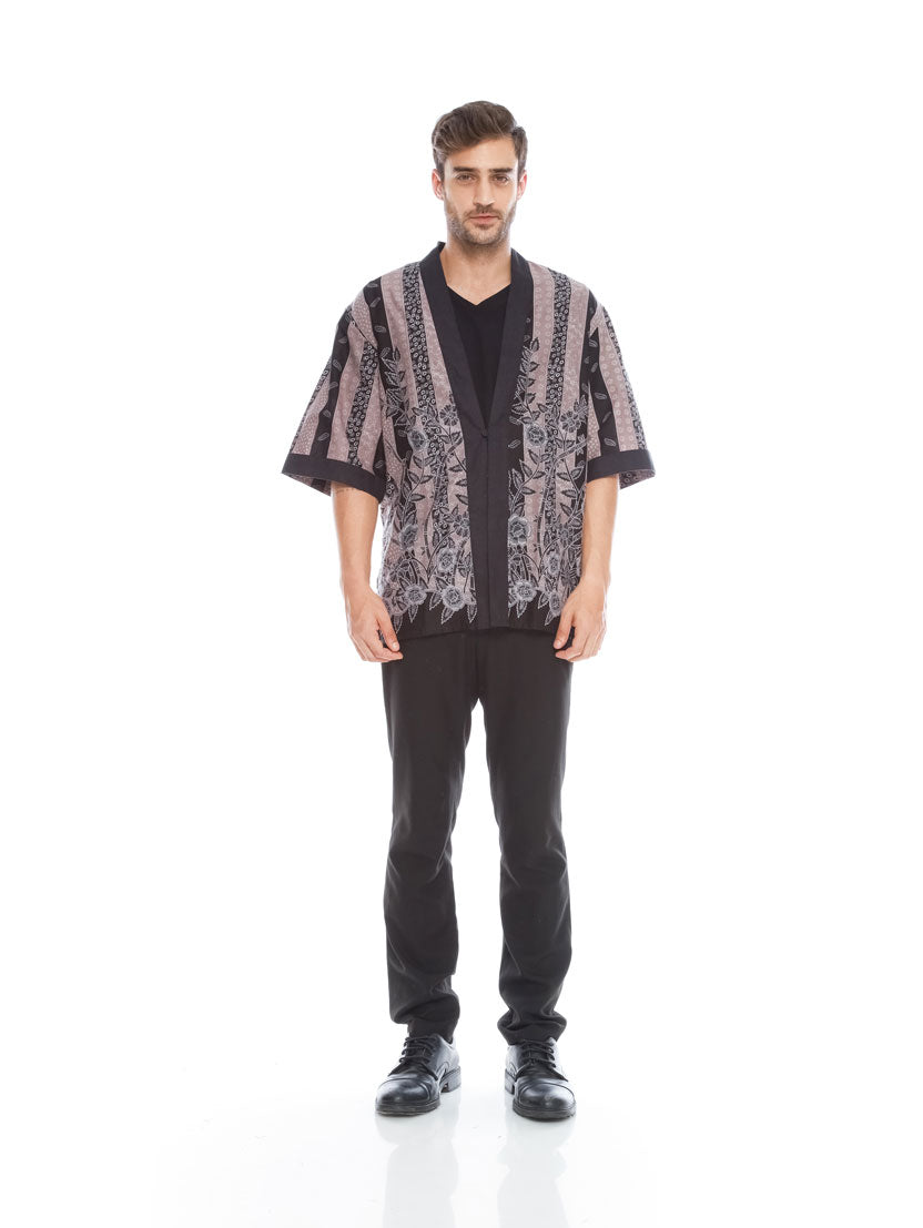 Men Black Stripe Kimono