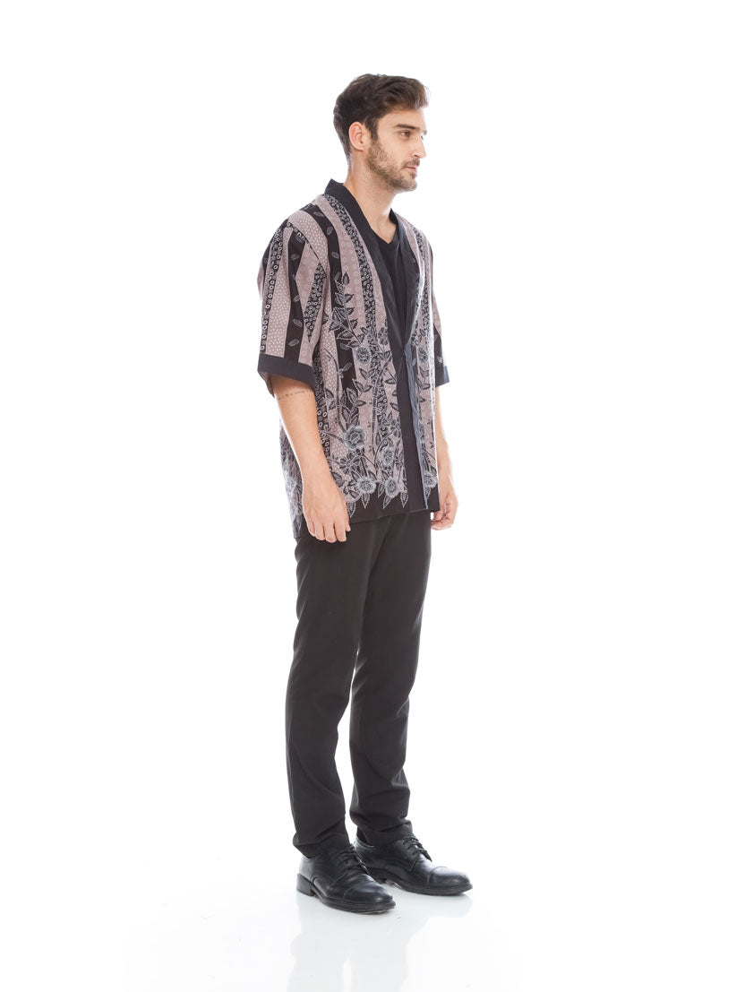 Men Black Stripe Kimono