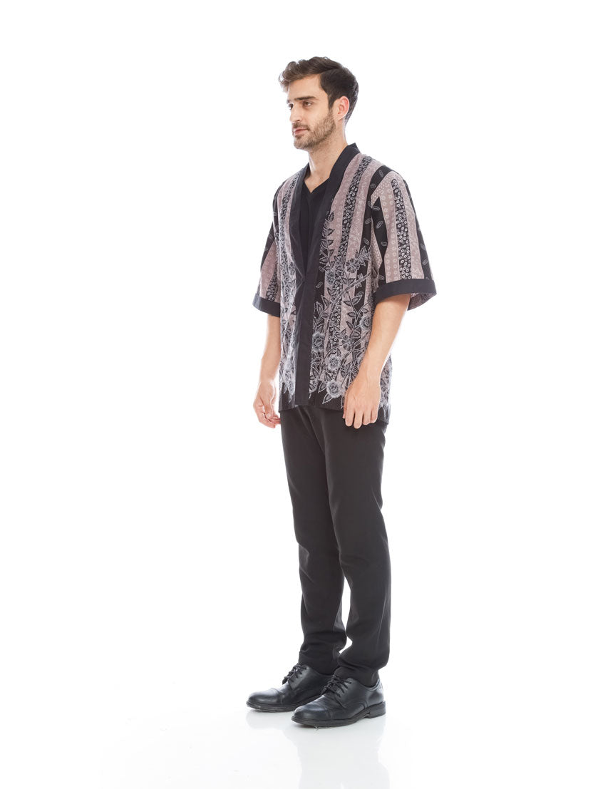Men Black Stripe Kimono
