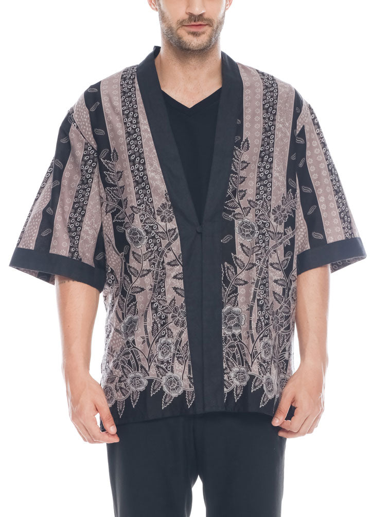 Men Black Stripe Kimono