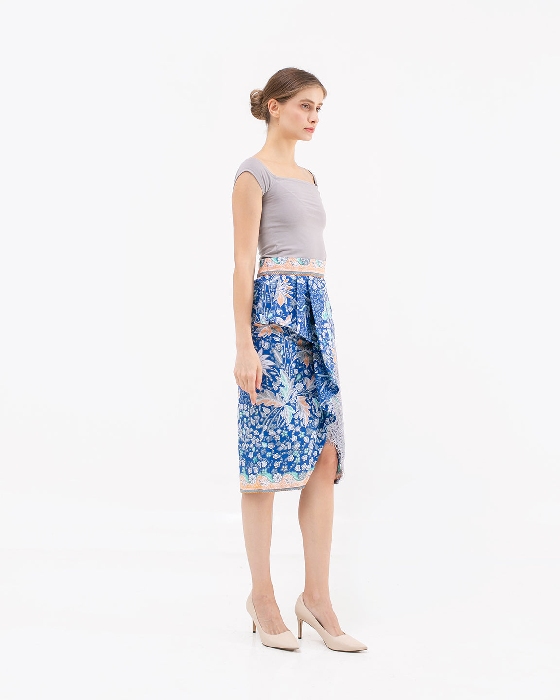 Bottom Cotton Blue Grey Lace Skirt