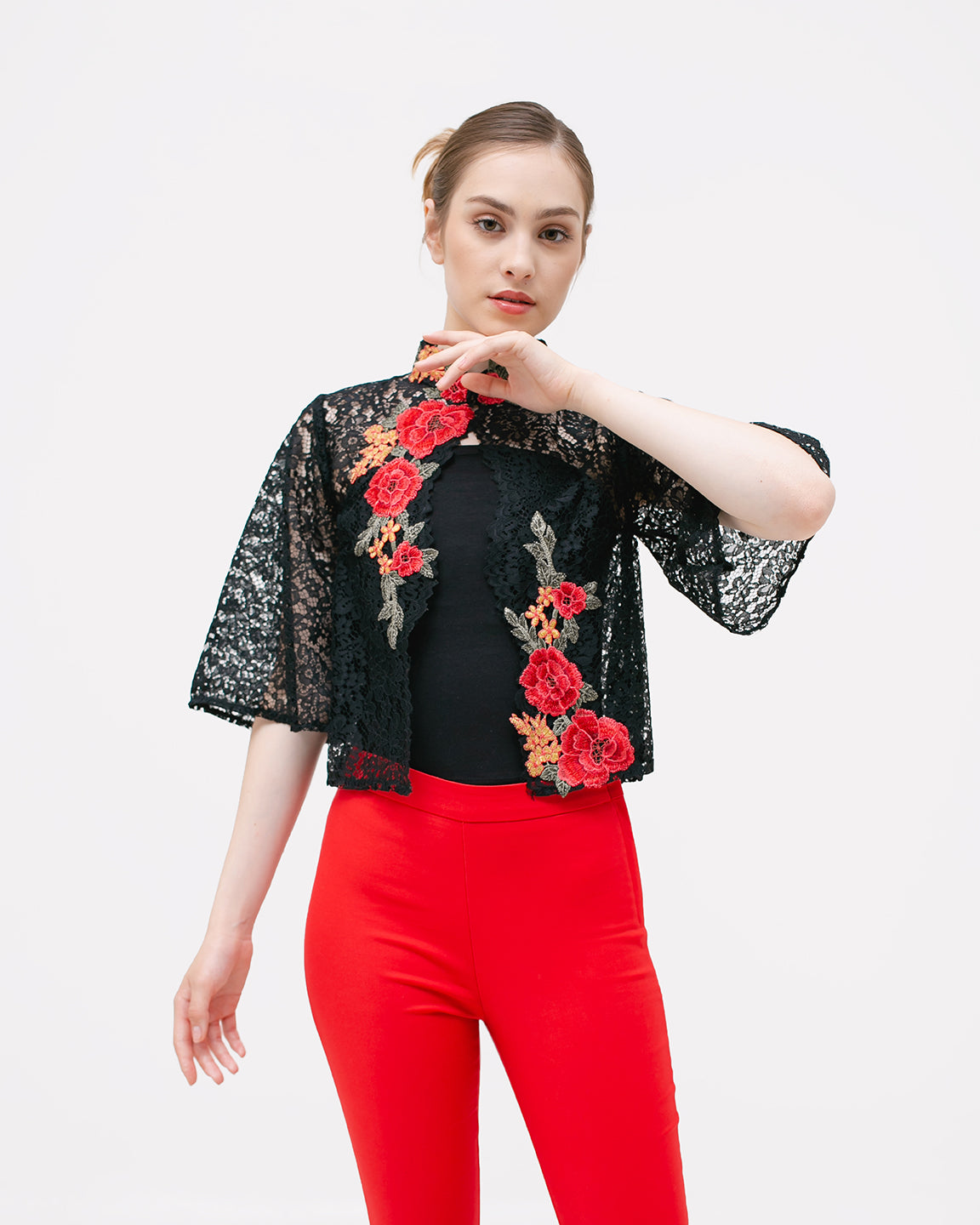 Top Flower Black Cheongsam Embroidery
