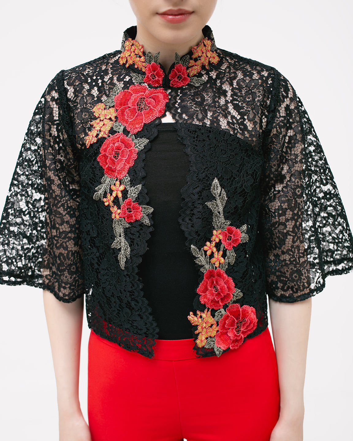 Top Flower Black Cheongsam Embroidery