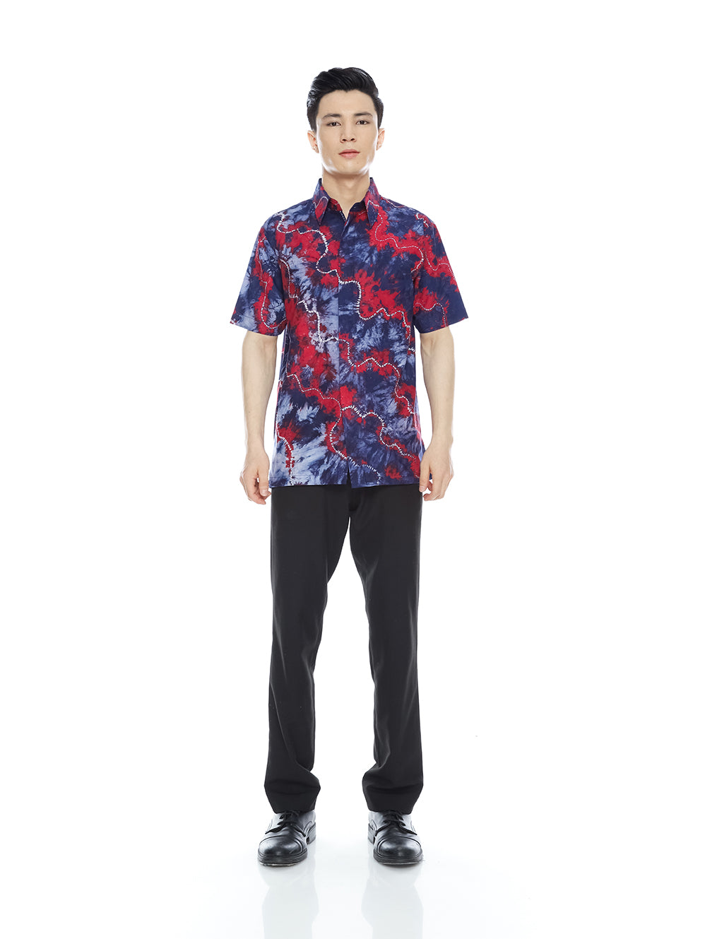Men Shirt Bleach Blue Red