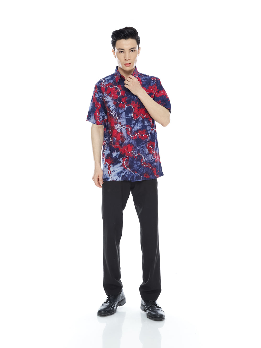 Men Shirt Bleach Blue Red