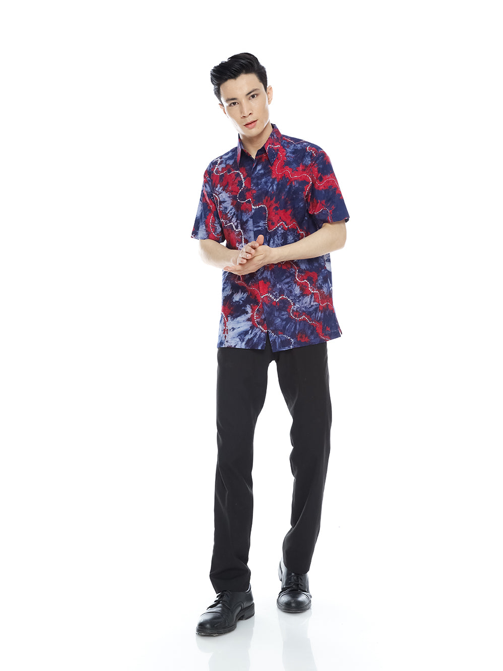 Men Shirt Bleach Blue Red