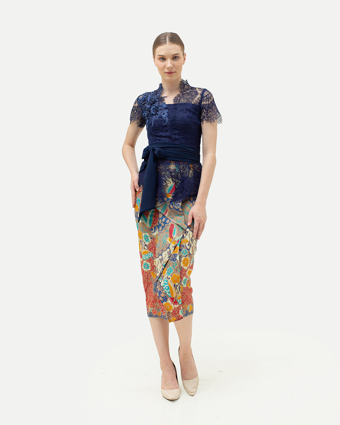 Set Kebaya Bali Dark Blue Ribbon