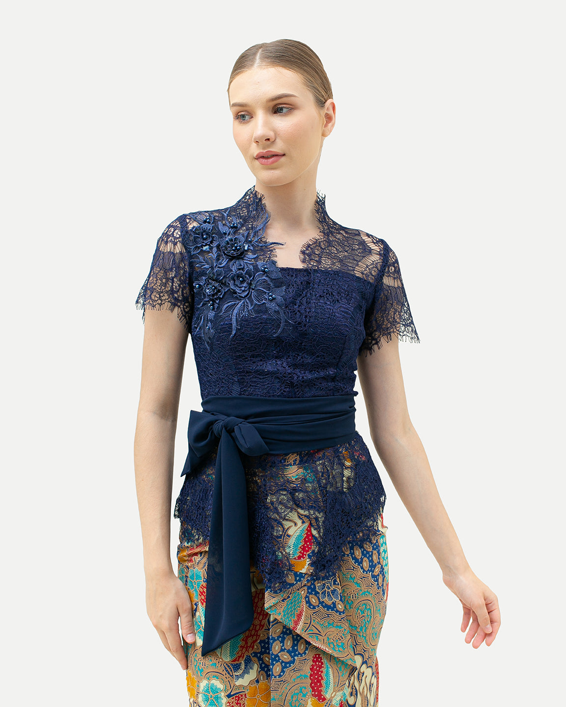Set Kebaya Bali Dark Blue Ribbon