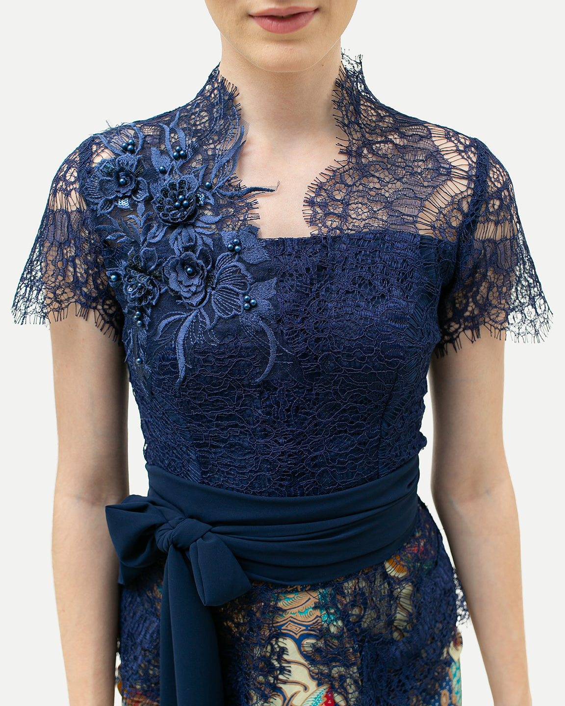 Set Kebaya Bali Dark Blue Ribbon