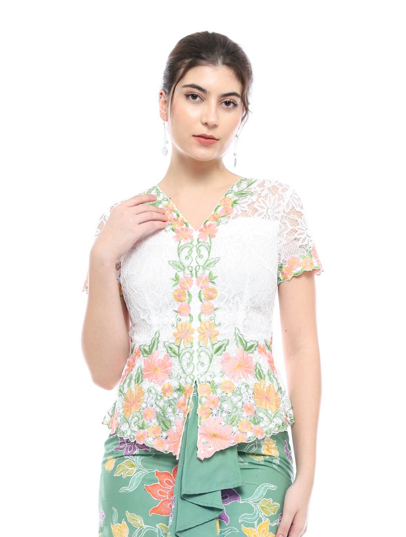 Top Kebaya Saci White Green