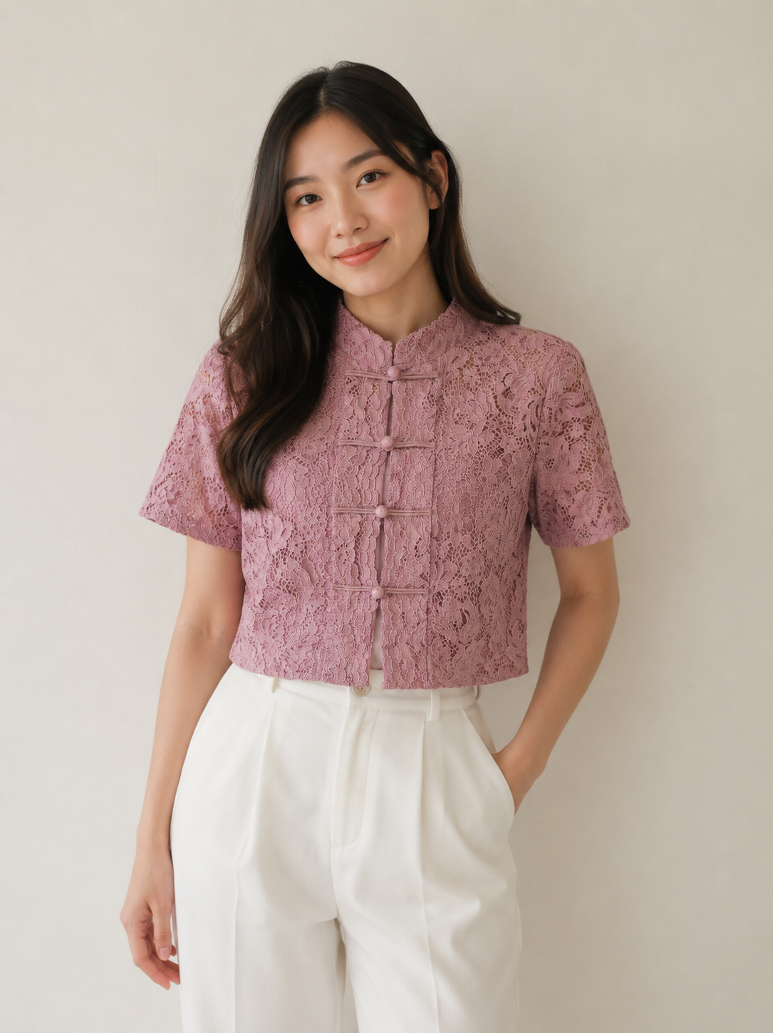 Cheongsam Baby Pink Brocade Top