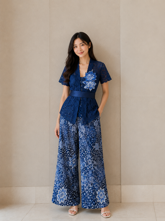 Kebaya Set Royal Blue Flower Pants