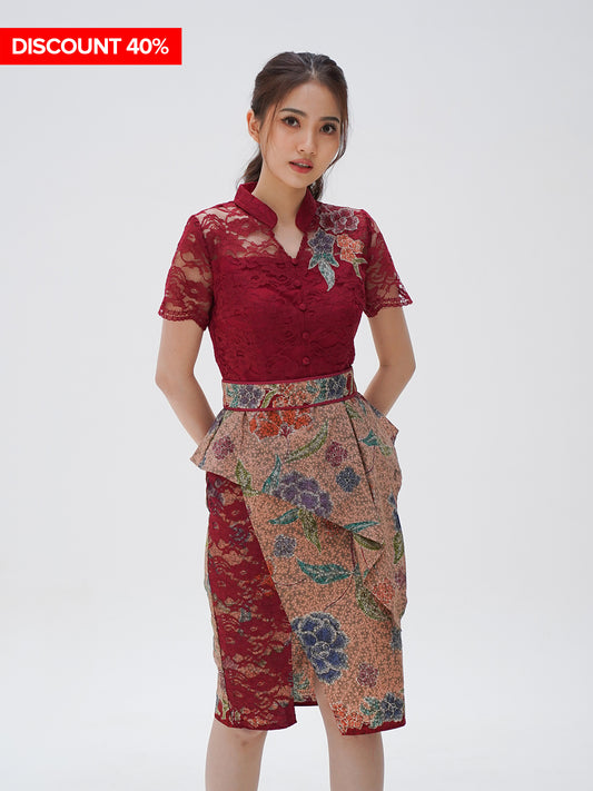 Dress CNY Cheongsam Maroon Lie Mei