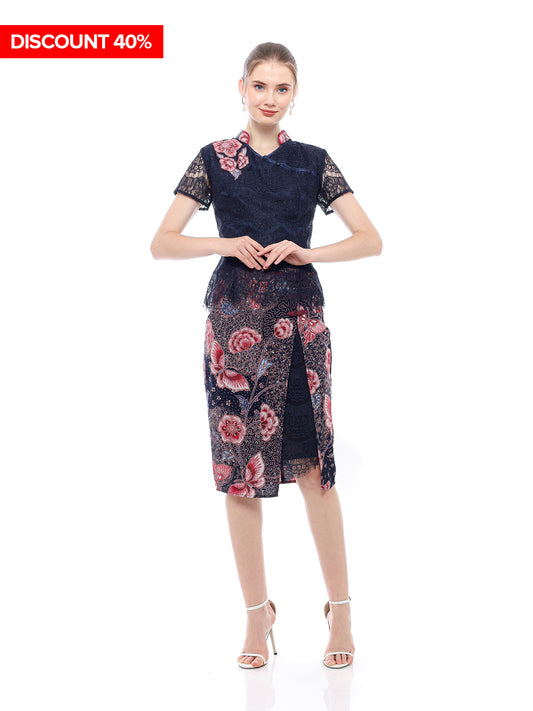 Dress CNY Navy Blue Floral Style