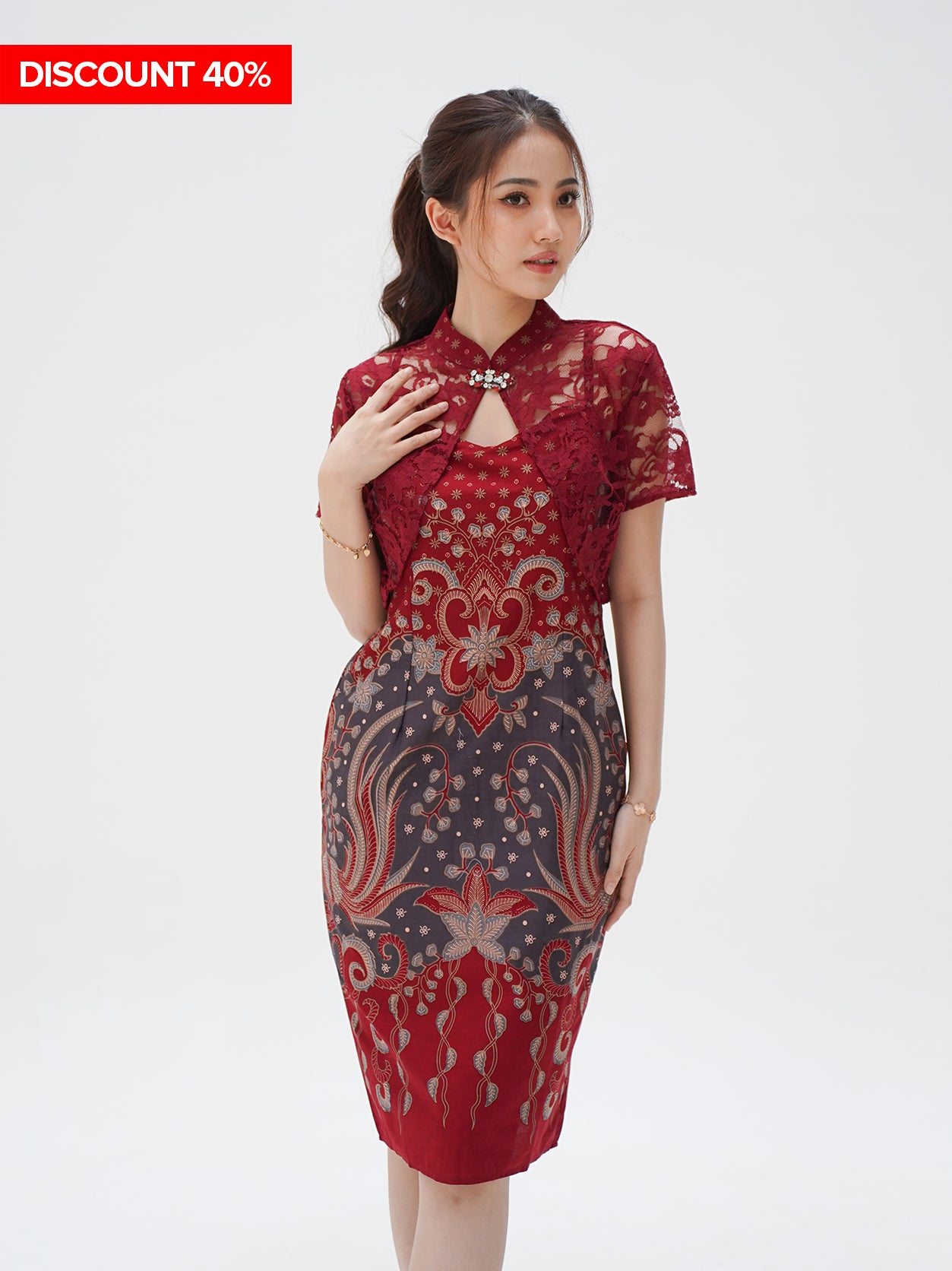 Dress CNY Cheongsam Maroon Xi Shi