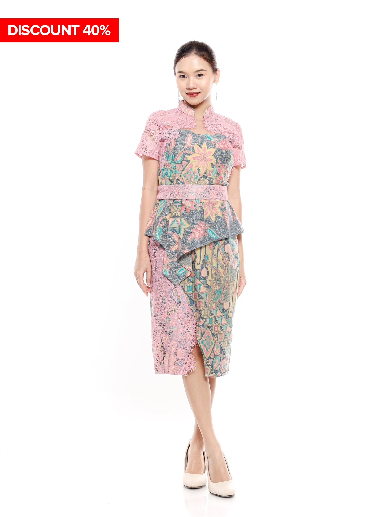 Dress Cherish Cheongsam Green Lace Pink