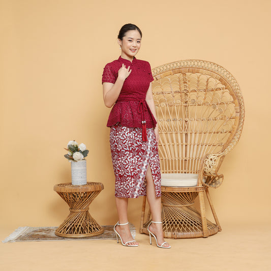 Set Dress Ciongsham eyelet maroon