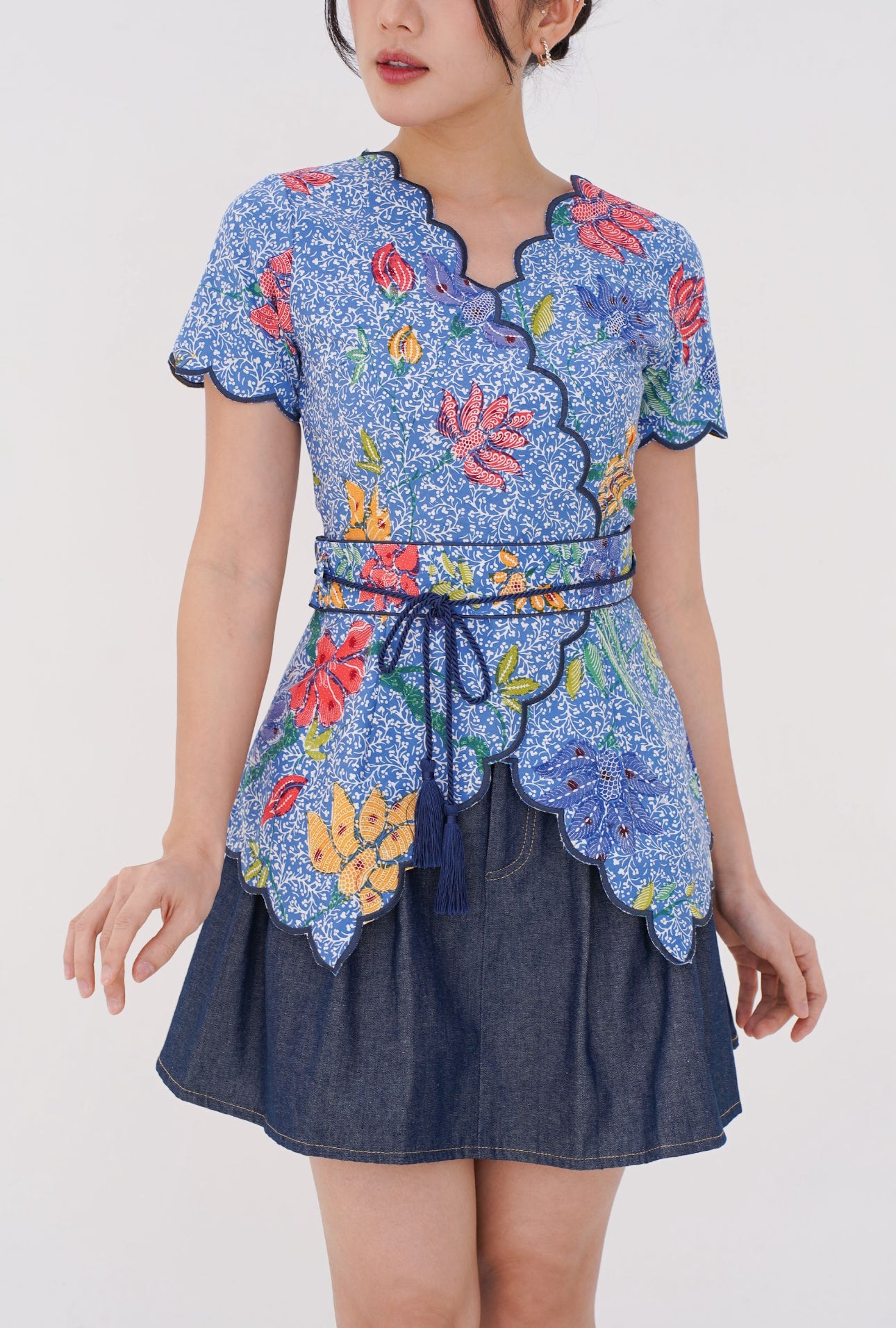 Top Kimono Blue Flower Kusumadewi